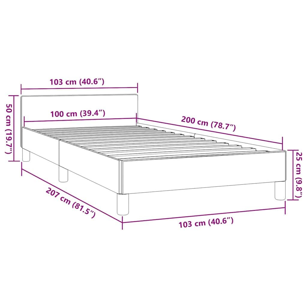 vidaXL Bettgestell mit Kopfteil, Bettrahmen mit Lattenrost, Bett Polsterbett mit Stützbeinen, Schlafzimmerbett Einzelbett, Dunkelgrau 100x200cm Stoff