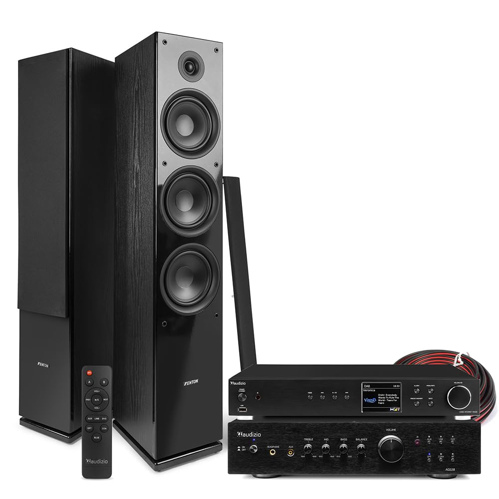 Fenton SHF80B Tower Stereo System - Floor Standing HiFi Speakers, WiFi Internet & DAB+ Radio, Bluetooth, Spotify Connect, Amplifier Home Audio Set