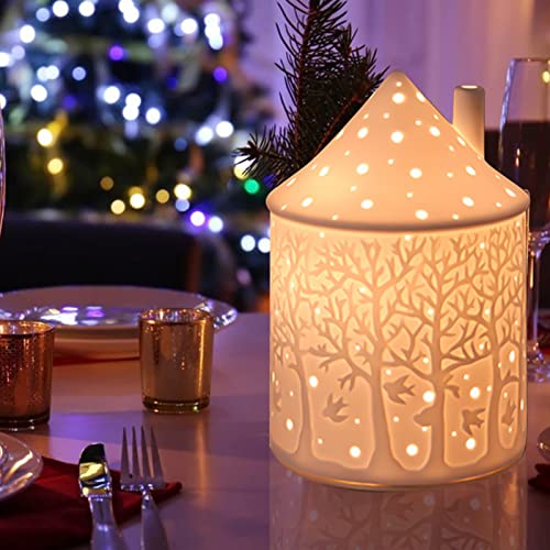 fuguzhu Teelicht Kerzenhalter Kerzenhalter, Lichthaus Teelichthaus Kleines Haus Keramikkerzenhalter Kerze Herzstück Dekorationen Für Wohnzimmer Schlafzimmer, Hochzeit Einweihungsparty (Wald) Cover