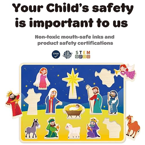 Moinkidz A1273 13 Piece Nativity Scene Puzzle, Christmas Wooden Chunky Jigsaw Puzzles For Kids Ages 3-5, Nativity Set Preschool Educational Toy For Toddlers thumb #1