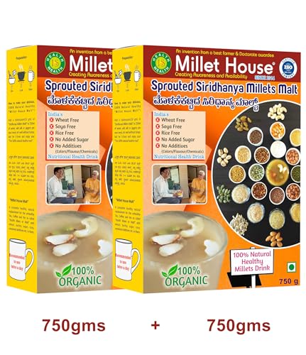 Image of Millet House Sprouted Siridhanya Millets Malt 1.5 KG | 30 Natural Ingredients |100% Healthy Chemical Free Natural Certified Millet Drink | Traditional Millets Organic (1.5 kg) (750g x 2packs)