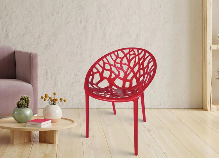 Image of activa Crystal Plastic Arm Chair | Stackable Indoor Outdoor Chair for Home, Balcony, Patio & Garden | Comfortable Designer Armrest Chair | Durable Plastic Seating Furniture (Coke Red, Set of 4)