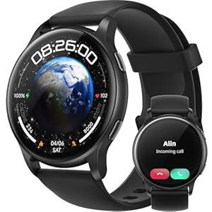 Parsonver Smart Watch for Men Women(Answer/Make Calls), 5ATM Waterproof Swimming Monitor, 44mm HD Fitness Tracker 100+ Sport Modes, Heart Rate/Sleep Monitor, Round Smartwatch for Android iPhone, Black