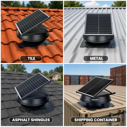 OmniPV Solar Hybrid Attic Fan, 40 W 2100 CFM Roof Mount Exhaust Fan With AC Adapter, 75°F Thermostat Auto On/Off, Low Noise and Weatherproof for Home, Shop, RV, Garage & Shed by OmniPV - Image 6