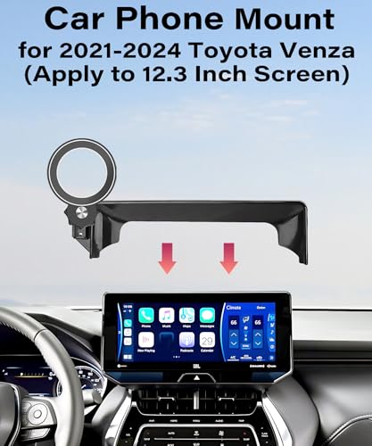 Image of Car Phone Holder for Toyota Venza 2021-2024 12.3 inch Screen Accessories | MagSafe Strong Magnetic Clip-On Cell Phone Mount, 360 Rotatable Hands-Free Holder, Not Block Air Vents