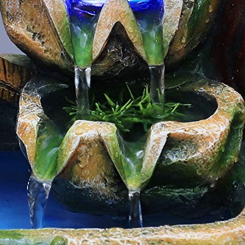 卓上噴水 デスクトップ噴水 ミニ滝 樹脂 室内噴水 風水 玄関 置物 インテリア おしゃれ かしつき 加湿器 流水 LEDライト付き 工芸品 開運 装飾 卓上用飾り 部屋 オフィスに対応 ヨガ 瞑想に最適 (A)