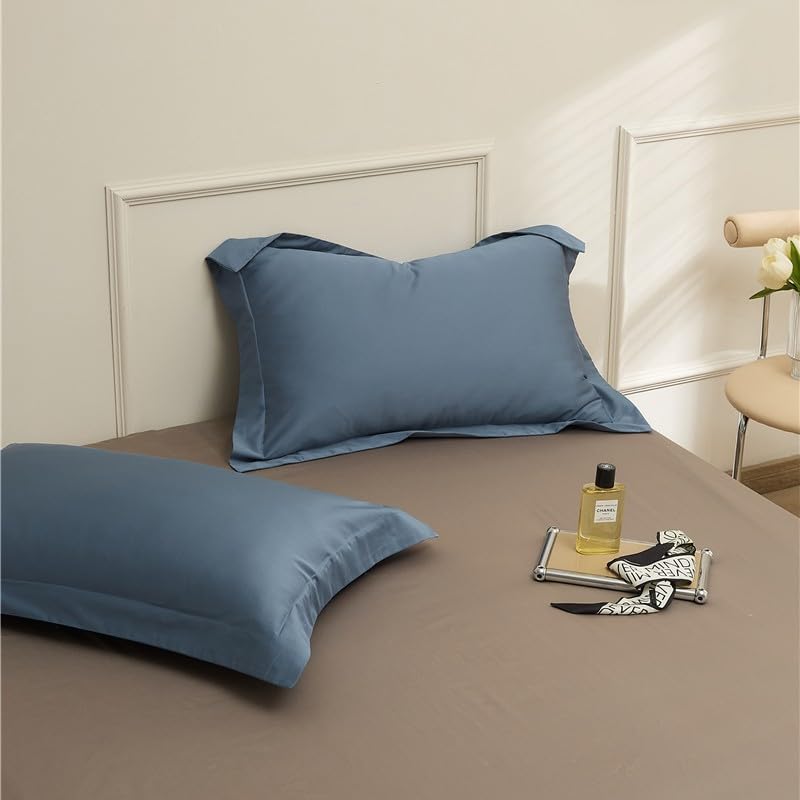Taies d'oreiller en coton bleu d'une douceur intemporelle lot de 2 premium