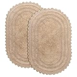 RAJRANG Cotton Bathroom Rug Pack of 2 - Oval 17x24 Inches Crochet Reversible Boho Bath Mat - Sand