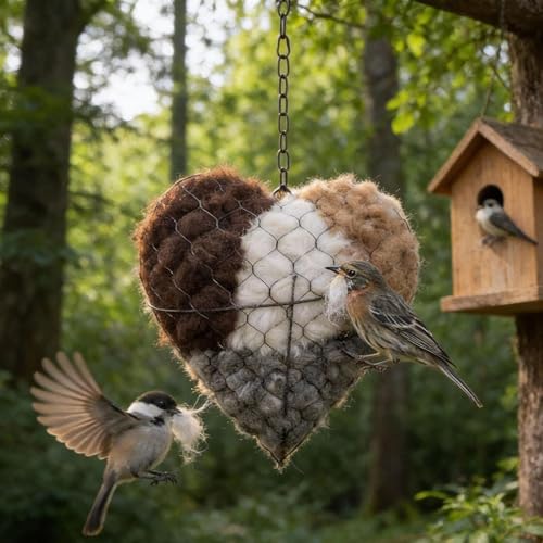 wfofmo Handmade Alpaca Fiber Bird Nesting Heart, Refillable, Heart Shape,