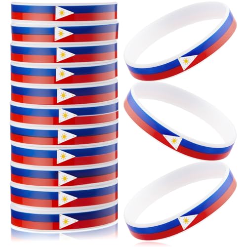 Halloscume 60 Pcs Philippine Souvenirs Filipinos Country Flag Rubber Bracelets, National Flag Silicone Bracelet, Rubber Wristbands Patriotic Decorations Gift