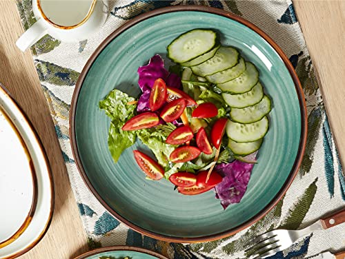 Onemore Ceramic Dinner Plates Set Of 6, 10.5 Inch Porcelain Salad Dessert Round Plates, Microwave, Oven And Dishwasher Safe, Kitchen Plates, Serving Dishes Plates For Daily, Party, Restaurant. Teal #TOP3