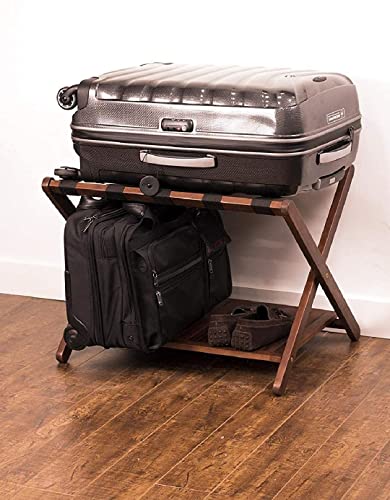 Image of EARLYWOOD Solid Teak Wooden Fully Assembled Luggage Rack with Shoe Shelf For Bedroom,Entryway,Hotel And Guest Room (68.58 Lx 43.18 W x 58.42H cm) (Design 17)