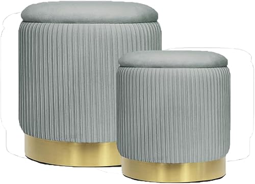 Miniatura 31 de Otomana redonda con almacenamiento, juego de 2 taburetes de tocador, reposapiés con tapa extraíble, taburete otomano de almacenamiento de terciopelo