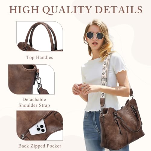Hobo Bags for Women,VASCHY Vegan Leather Handbag Purse Top Handle Satchel Boho Shoulder Bag with Crossbody Guitar Strap - Image 5