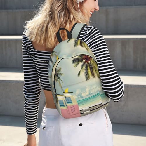 Mochila para laptop EdWal con estampado de playa y autobús para mujer 7