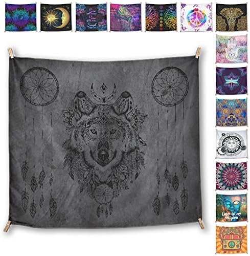 Yes We Vibe Wall Tapestry + Wall Hanging for Bedroom & Boho Home Decor - Bohemian Wolf Design - Large 67.3 X 58.3 Inches (171cm X 148cm)