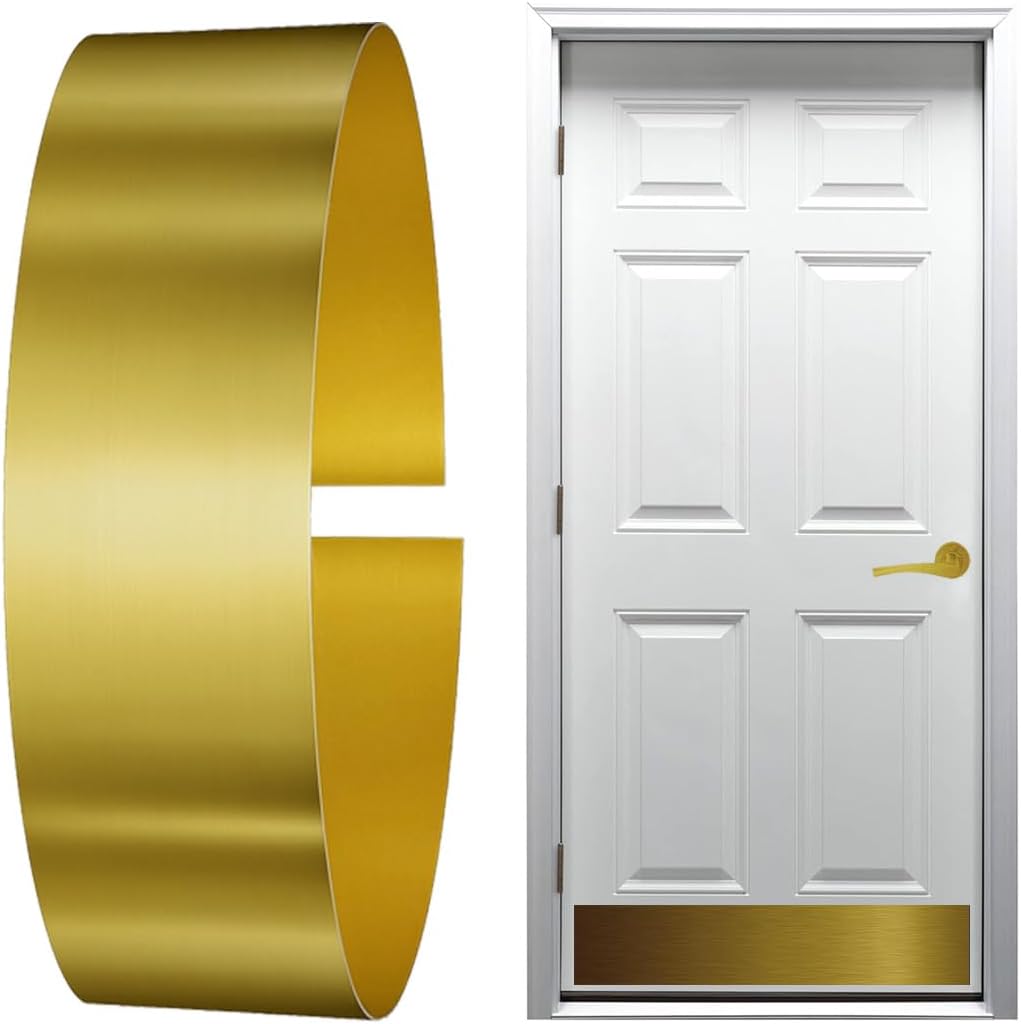 KOSHKA Door Kick Plate Peel and Stick (6"x 34", Brushed Brass Finish)