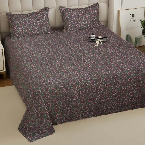 Image of Weave & Decor Soft Comfortable 144 TC 90x90 inches Printed Cotton Double Bed Bedsheet with Two Pillow Covers