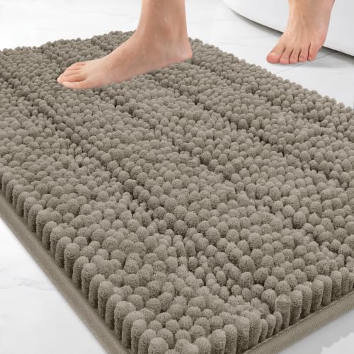 Image of Bcoimo Small Bath Rug Mat,24x17 Chenille High Absorbent Latte Bathroom Mats