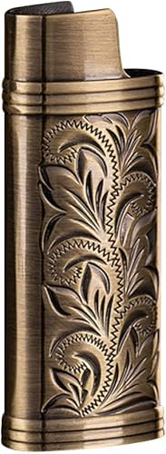Funda de metal para encendedor de encendedor, diseño floral vintage, ajuste para encendedor BIC de tamaño completo J5 (bronce)