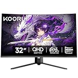 KOORUI 32 inch Curved Gaming Monitor,1440p(2560x1440),170Hz.1ms, 2K, QHD,VA 1500R, HDR10,Adaptive Sync, VESA & Eye Care Ultra-Thin Support DP/HDMI G3221SC