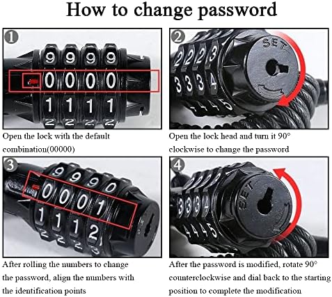 4-Digit Resettable Security Bicycle Lock Kryptonite Bike Lock Cable Bicycle Accessories for E-Bike Mountain Bike Outdoor Ski Gate Accessories