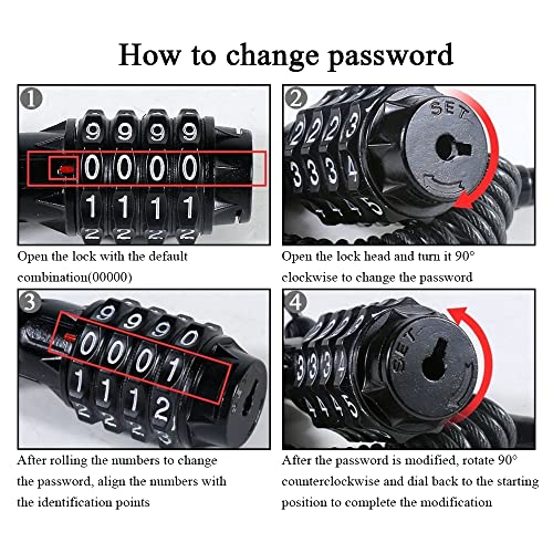 4-Digit Resettable Security Bicycle Lock Chain Bike Lock Cable Bicycle Accessories For E-Bike Mountain Bike Outdoor Ski Gate Accessories #TOP2