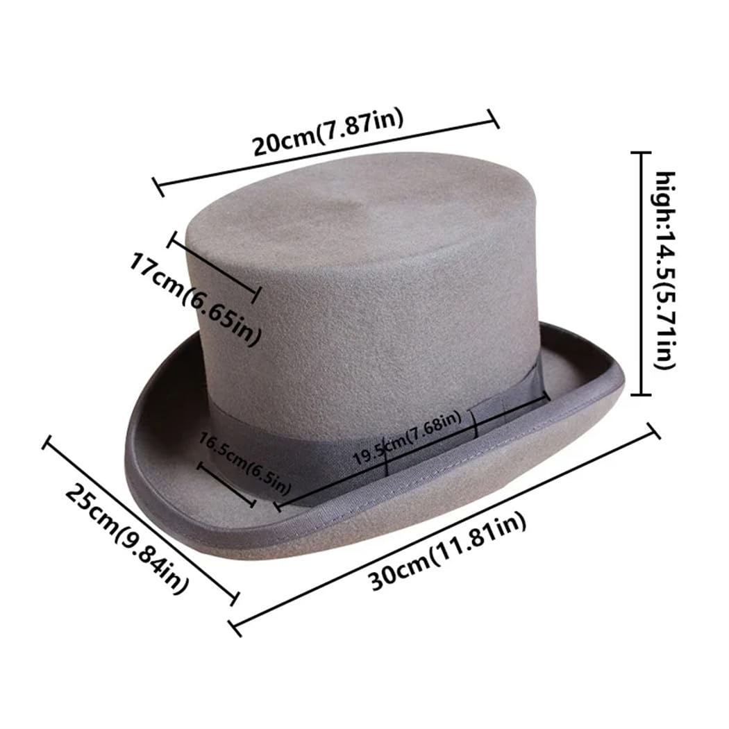 Dvbfufv Cappello a cilindro in lana da uomo, alla moda, stile Fedora, adatto a tutte le partite di Panama, cappello da mago, da gentiluomo, cilindro, con cinghia, stile