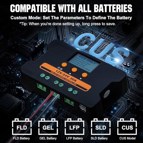 Miniatura 3 de Eco-Worthy Regulador De Carga Solar Pwm 30a, 12v 24v, Controlador Con Puerto Usb Dual 5v Y Pantalla Lcd Para Baterías Fld, Lfp