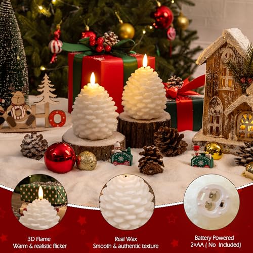 Image of Christmas Flameless Pinecone Candles with Remote, Real Wax Pine Cone Candle