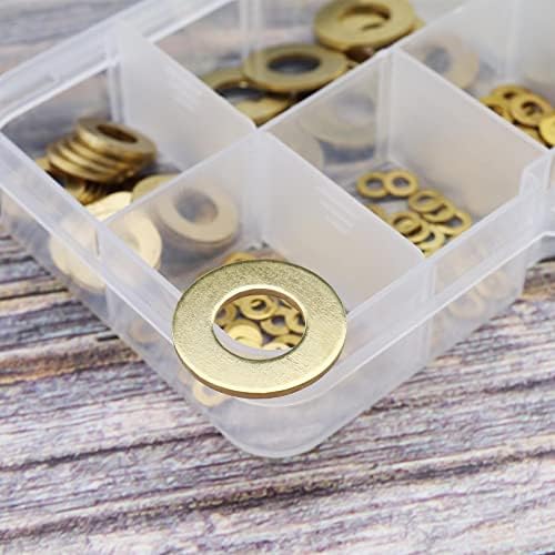 180PCS Brass Flat Washer Assortment Set 8 Sizes M2 M2.5 M3 M4 M5 M6 M8 M10 Pad Sheet Metal Collar Sealing Rings with Storage Box