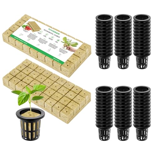 VIVOSUN 72 Rockwool Cubes & Net Pots Set for Hydroponics 1.2 x 1.2 x 1.6 Cubes 72 Plugs & 72 2 Net Cups for Hydroponic Growing Seed-Starting Cloning Tower Gardens