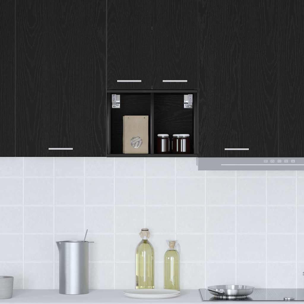 Hängeschrank Schwarz Eichen-Optik 30 x 29,5 x 40 cm Küchenaufbewahrung mit viel Stauraum für Moderne Wohnräume ideal für Geschirr, Utensilien, Vorratsschrank, Organizer und mehr