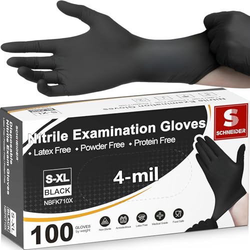 Schneider Nitrile Exam Gloves, 4 Mil Black Gloves Disposable Latex