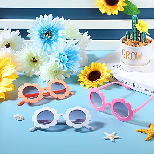 3 Pieces Kids Flower Sunglasses Toddler Girls Round Flower Glasses Baby Cute Sunglasses Outdoor Beach Colorful Eyewear (Orange Pink, Pink, White) #TOP3