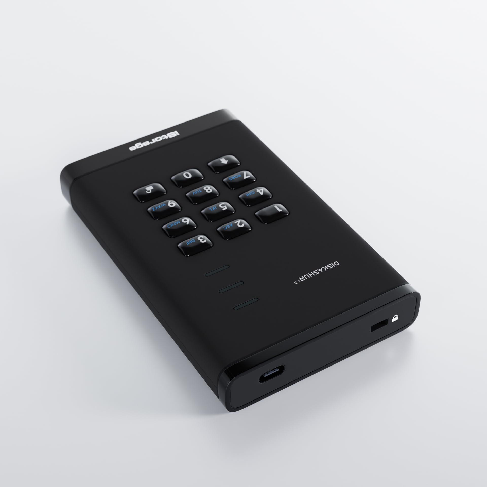 iStorage diskAshur3 HDD 5TB Schwarz – Sicheres tragbares Festplattenlaufwerk – Passwortgeschützt – Staub- und wasserresistent – Hardware-Verschlüsselung