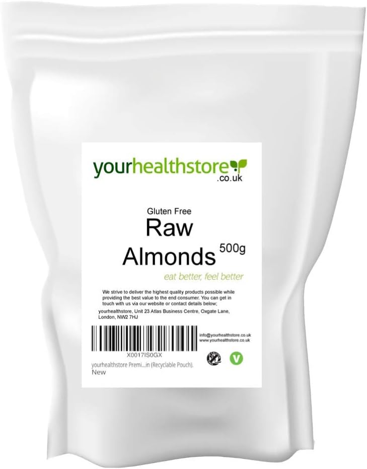 yourhealthstore Whole Raw Almonds 500g, Non GMO, Keto, Gluten Free, Vegan, (Recyclable Pouch).