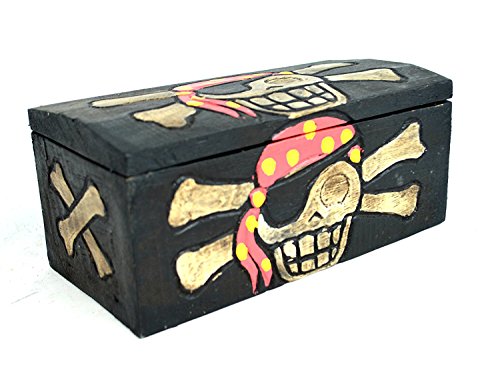 WorldBazzar Hand Carved Beautifully Detailed Treasure Box Chest Pirate with Bandanna Design