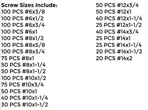 Unslotted Hex Washer Head Sheet Metal Self Drilling Tek Screw Assortment Kit - 1466 Pieces! #TOP2
