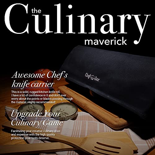 Chef Knife Waxed Canvas Knife Roll Bag| 8 Pockets For Knives & Kitchen Utensils Waterproof Material | Great Gift For Executive Chefs & Culinary Students (Blue) #TOP3