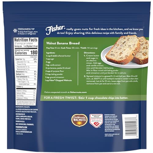 Image of Fisher Chef's NaturalsChopped Walnuts 2 Lb,100% CaliforniaUnsaltedWalnuts for Baking&Cooking,Healthy Snacks for Adults,ResealableBag,Vegan Protein,Keto Snack,Chopped Nuts,Topping, 32 Oz (Pack of 3)