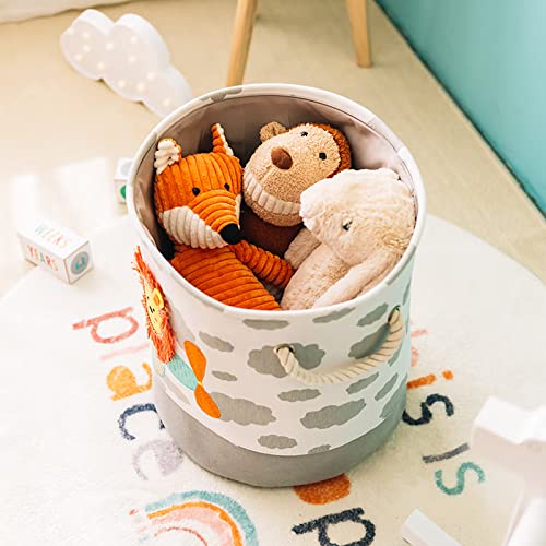 Cute Babys Laundry Basket - Kids Laundry Hamper For Boys, (Lion) Collapsible Thicken Durable Toys Organizer Storage Round Baskets And Nursery Bedroom Decor (Light Grey） #TOP5