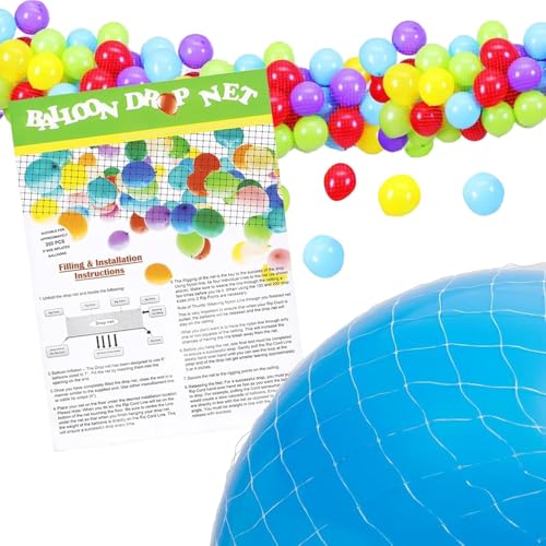 16 x 3ft Reusable Balloon Drop Net for Ceiling Release Balloon Transport Bag for 200 Balloons | Wedding Birthday Graduation Decorations | Baby Shower New Years Party Corporate Event Supplies