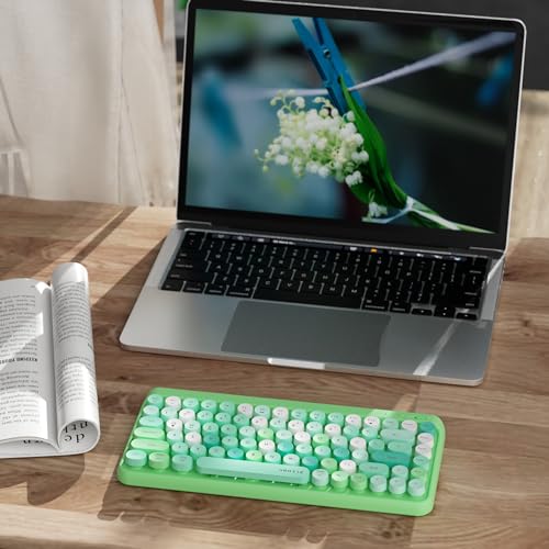 Image of UBOTIE Portable Bluetooth Colorful Computer Keyboards, Wireless Mini Compact Retro Typewriter Flexible 84Keys Design Keyboard (Green-Colorful)