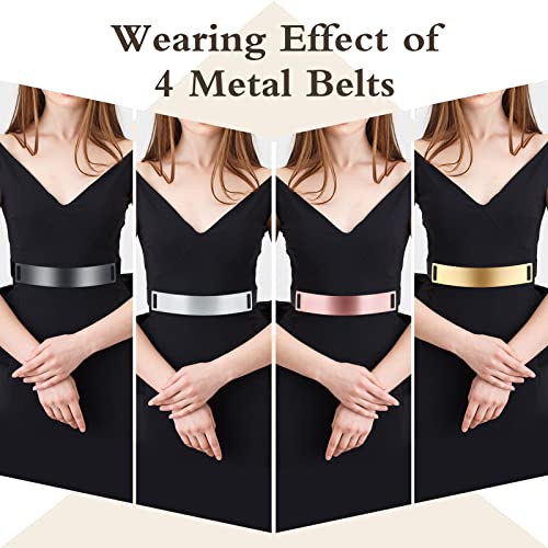 Handepo 4 Pcs Women Mirror Waist Belt Metal Stretch Dress Belts Plated Obi Band Waistband Elastic for Women Metallic Mirror, 4 Colors2