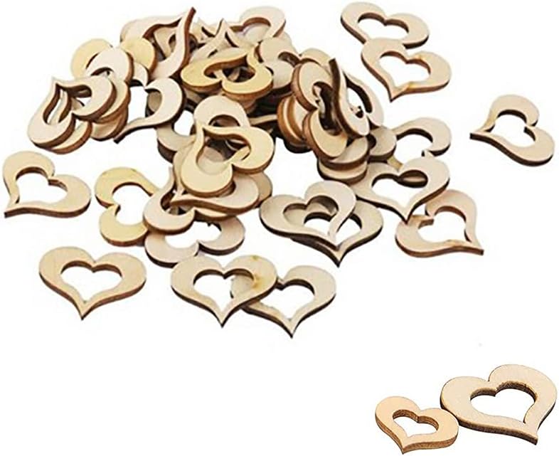 MiaLover Pack of 200 Wooden Heart Hollow Wooden Heart Mini Wooden Hearts Craft Wooden Discs for DIY Crafts Wedding Christmas 1 cm 2 cm