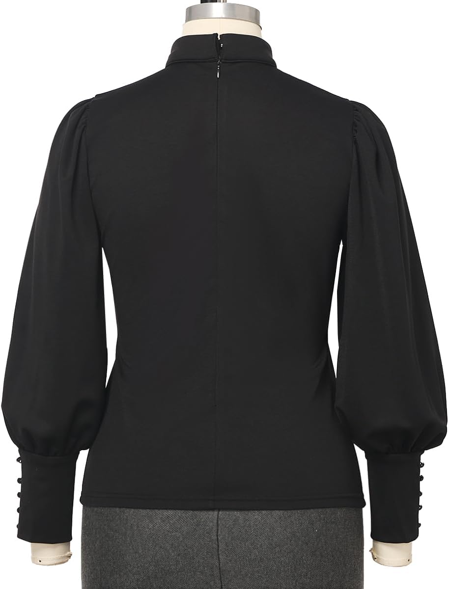 Womens Church Clergy Shirt Tab Collar Long Puff Sleeve with Cufflinks Blouse Top - Image 8