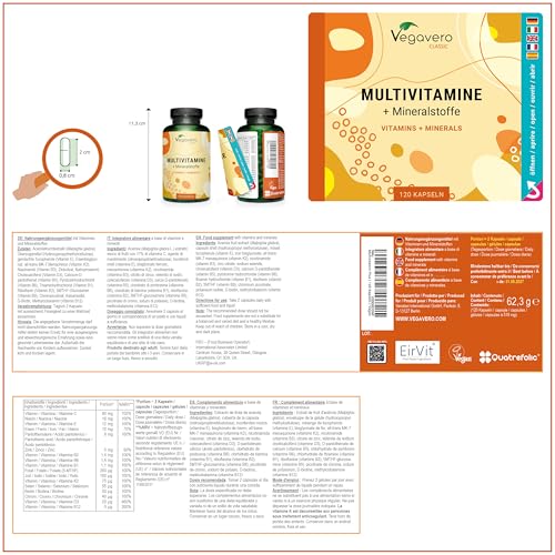 Multivitaminas Vegano Vegavero | Natural | EL ÚNICO SIN ADITIVOS | 12 Vitaminas + 5 Minerales | Para Hombre y Mujer | 120 Cápsulas | Vitamina para el Cansancio + Sistema Inmunológico + Energía - imagen 3