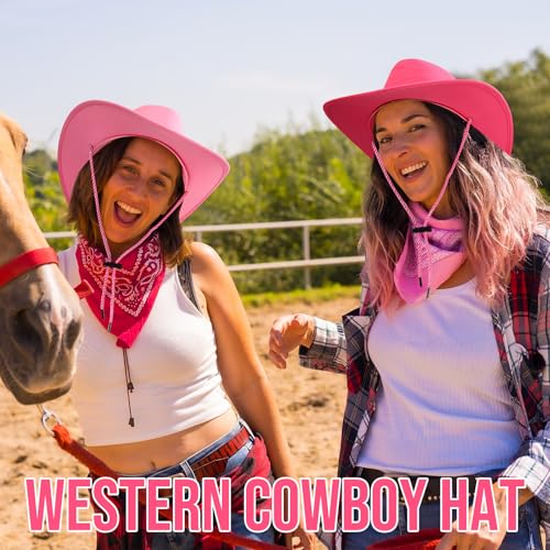 Image of Zhanmai 12 Pcs Cowboy Hat and Bandana Cowboy Cowgirl Hats Bulk Western Party Costume Halloween Accessory