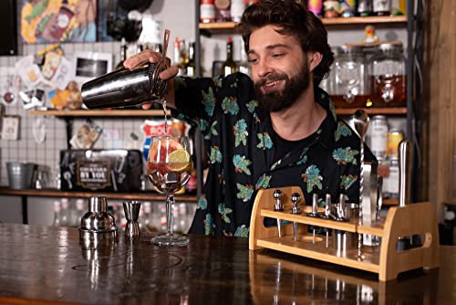 Cocktail Mixology Shaker Set - Bartender Kit With An Elegant Bamboo Stand - Bar Accessories Kit Including A Martini Shaker, Bar Jigger, Syrup Dispenser & Mixer Recipe Book #TOP4